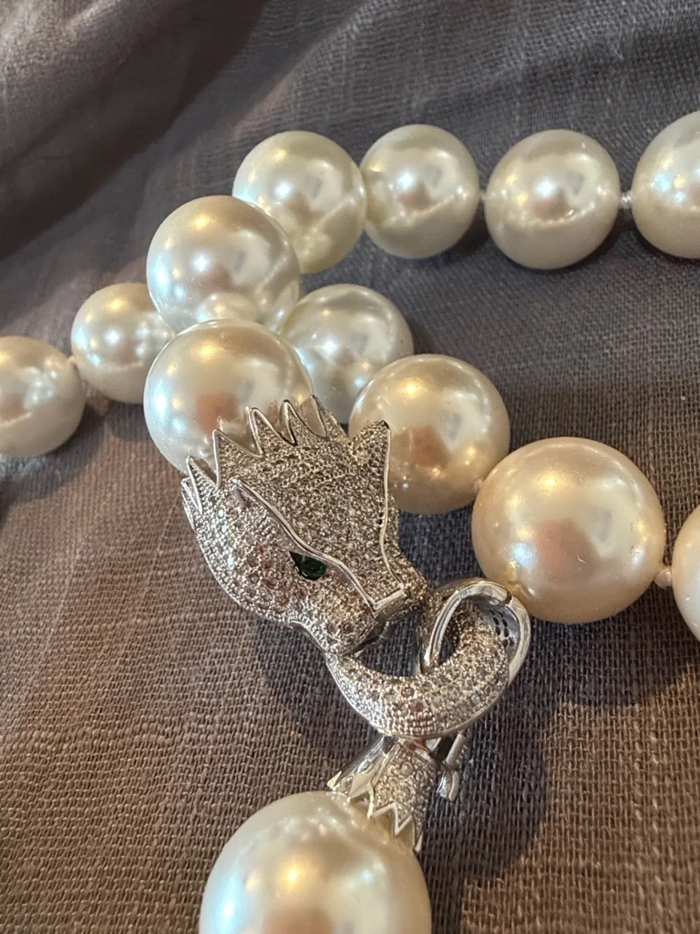 Classic Pearl Necklace with Crystal Clasp - Picture 4 of 6